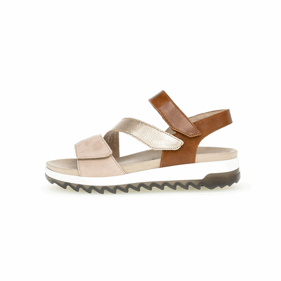 Gabor Karamell/guld/rosa Ankelbandsandal
