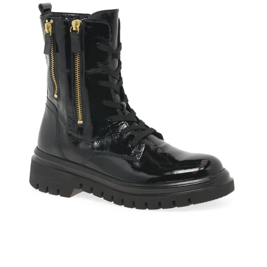 Stuga Dam Biker Boots Svart Patent Gabor