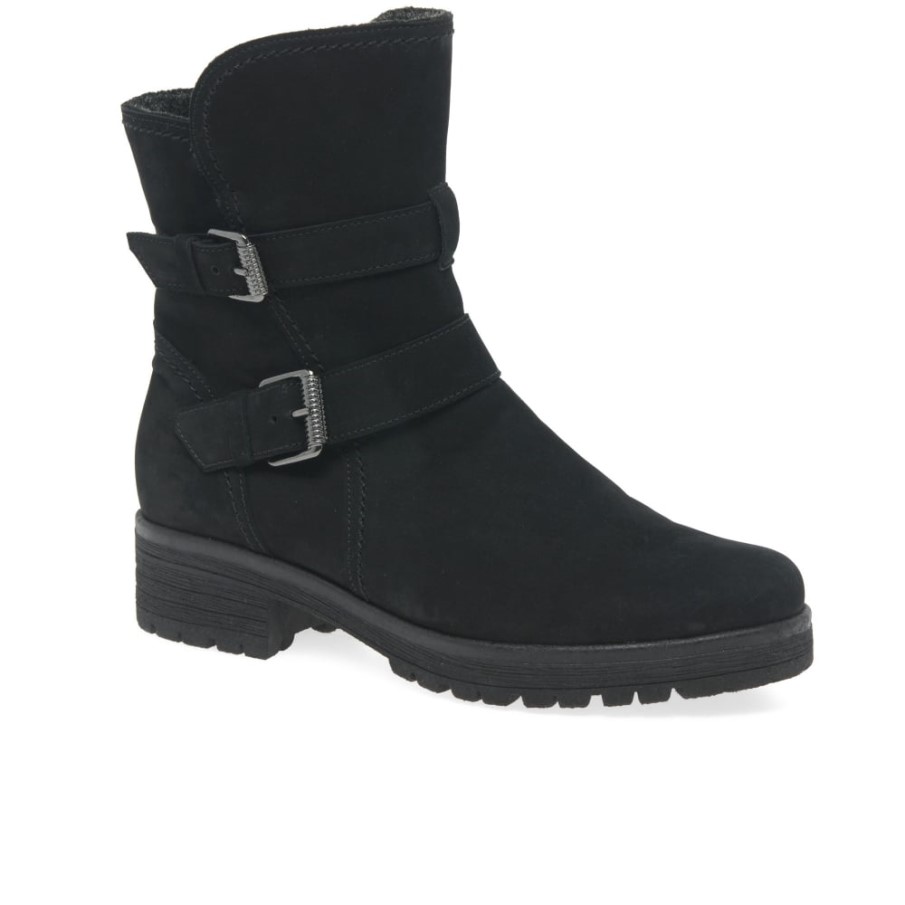 Shiraz Dam Spänne Detalj Biker Boots Gabor Svart Olja Nubuck
